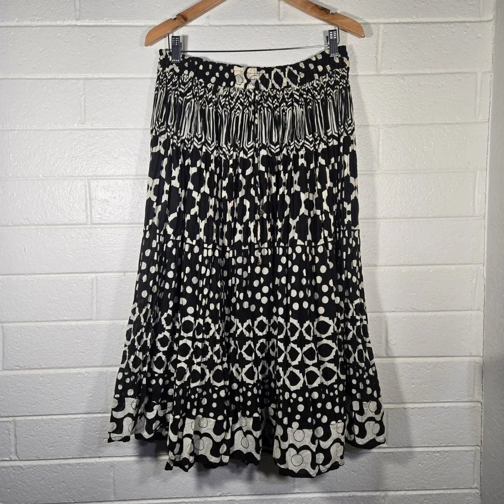 Vtg Le Mieux Cotton Maxi‎ Skirt One Size Polka Dot Broomstick Contrast Festival
